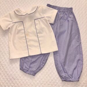 Alice Kathleen boy 2/3 custom ivory white corduroy shirt plaid bubble pants
